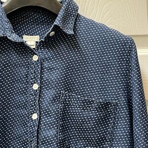 J‎ CREW Women's Large Blue Swiss Dot Cotton Button Up Shirt